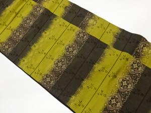 変わり横段に華文・笹蔓緞子模様織出し全通袋帯